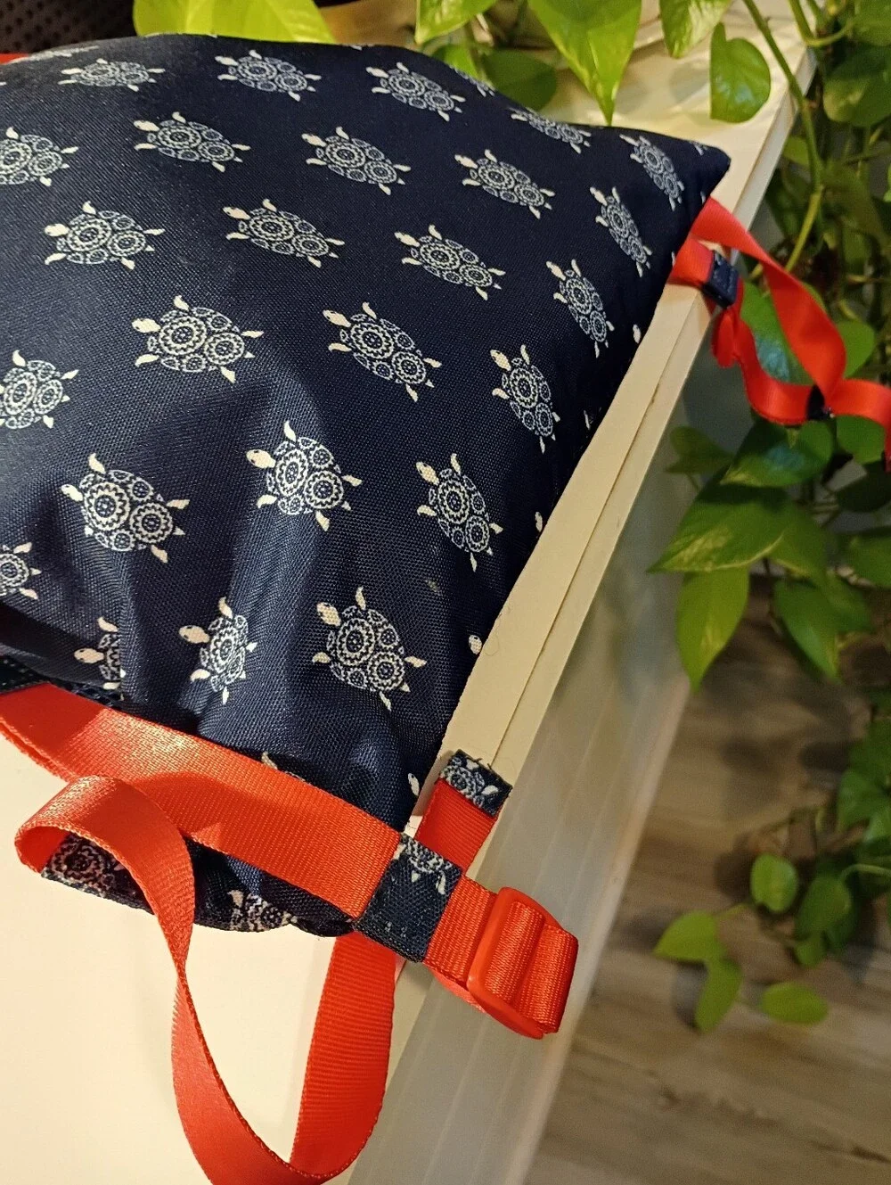 Vera Bradley Navy Drawstring Backpack with Red Trim